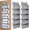 2 Pack Over The Door Organizer Storage, 5 Shelf Hanging Door Organizer with 10 Large Capacity Pockets, Anti Tilt 44 lb Load Behind Door Storage for Bedroom, Bathroom, Pantry, Nursery, (Grey)