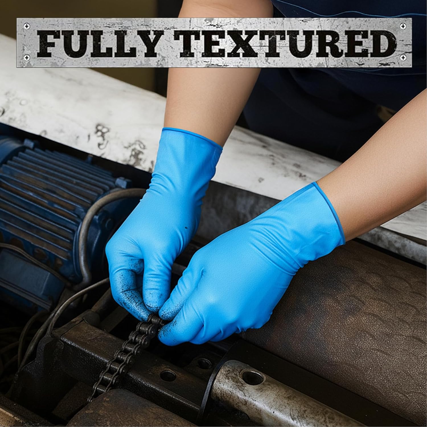 TitanFlex Heavy-Duty Blue Nitrile Gloves, 6-mil, Fully Textured, Mechanic Disposable Gloves, Powder-Free, Latex-Free