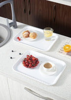 Blue Boat 15" x 11" Rectangular Serving Trays Set of 2 White, Melamine Serving Platter, Light Weight Easy to Clean Sturdy Stackable BPA-Free Dishwasher Safe