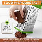 Spring Chef Professional Green 10" Stainless Steel Parmesan Cheese Grater with Handle, 4 Sided Handheld Box Grater, Kitchen Carrot Shredder for Potato, Cheese, Ginger, Vegetables