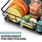 Dish Drying Rack for Kitchen Counter, Large Dish Racks with Drainboard, Kitchen Sink Dish Strainer Rack, Countertop Dish Drainer Rack with Cup & Utensil Holders, Dish Dryer Rack Large Size Black