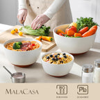 MALACASA Ceramic Mixing Bowls, Large Serving Bowls for Mixing, Cooking, Prepping, Baking, Salad, Soup, Pasta, Nesting Bowls Set of 3, 4.38/2.5/1.44 Qt, Oven, Microwave and Dishwasher Safe, Series TARA