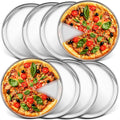 P&P CHEF 10 Inch Pizza Pan, Stainless Steel Round Pizza Tray Baking Pans, Pizzas Plate Serving Tray for Cookie Meat, Oven & Dishwasher Safe & Easy Cleaning, (Mirror Finish) - 8 Pieces