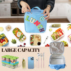 Insulated Lunch Bag With Adjustable Shoulder Strap, Nylon Preppy Lunch Box Large Insulated Lunch Bag Reusable Lunch Tote Bag with Smiley Preppy LunchBag for Girls School Travel Picnic (Dark blue)