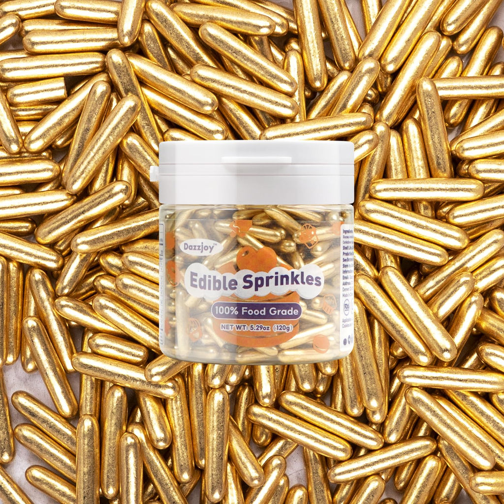 Dazzjoy Gold Rods Sprinkles, Edible Sugar Sprinkles, 120g/4.23oz, Cupcake Toppers, Cake Decorations, Ice Cream, Wedding Party Valentines Easter Supplies