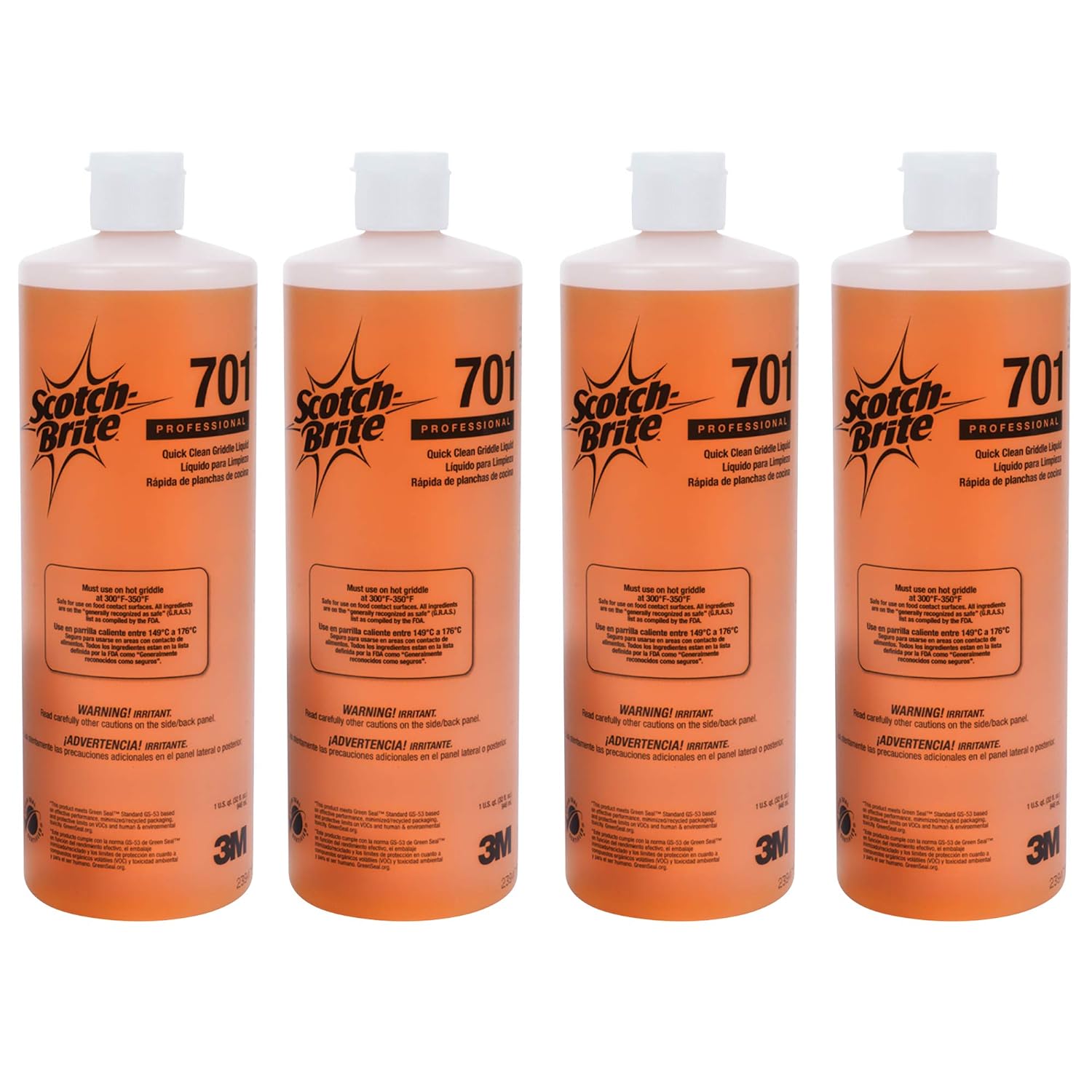3M H-701-32OZ Scotch-Brite Griddle Cleaning, Quick Clean Liquid 701, 4 Quarts, Heavy Duty, Cleans in 3-5 Minutes, For Baked On Food and Cooking Oils, Use on Hot or Cool Griddle