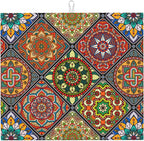 Mandala Colorful Kitchen Drying Mat Retro Microfiber Dish Drainer Mat for Kitchen Counter Boho Decor Absorbent Reusable Washable 16x18 Inch