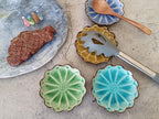 Ceramic Spoon Rest for Stove Top, Flower Cute Spoon Rest for Kitchen Counter, Cooking Spoon Holder for Kitchen Counter, Utensil Rest Spatula Rest Ladle Holder Tong Rest, 1 PC (Ice Cracks, Lake Blue)