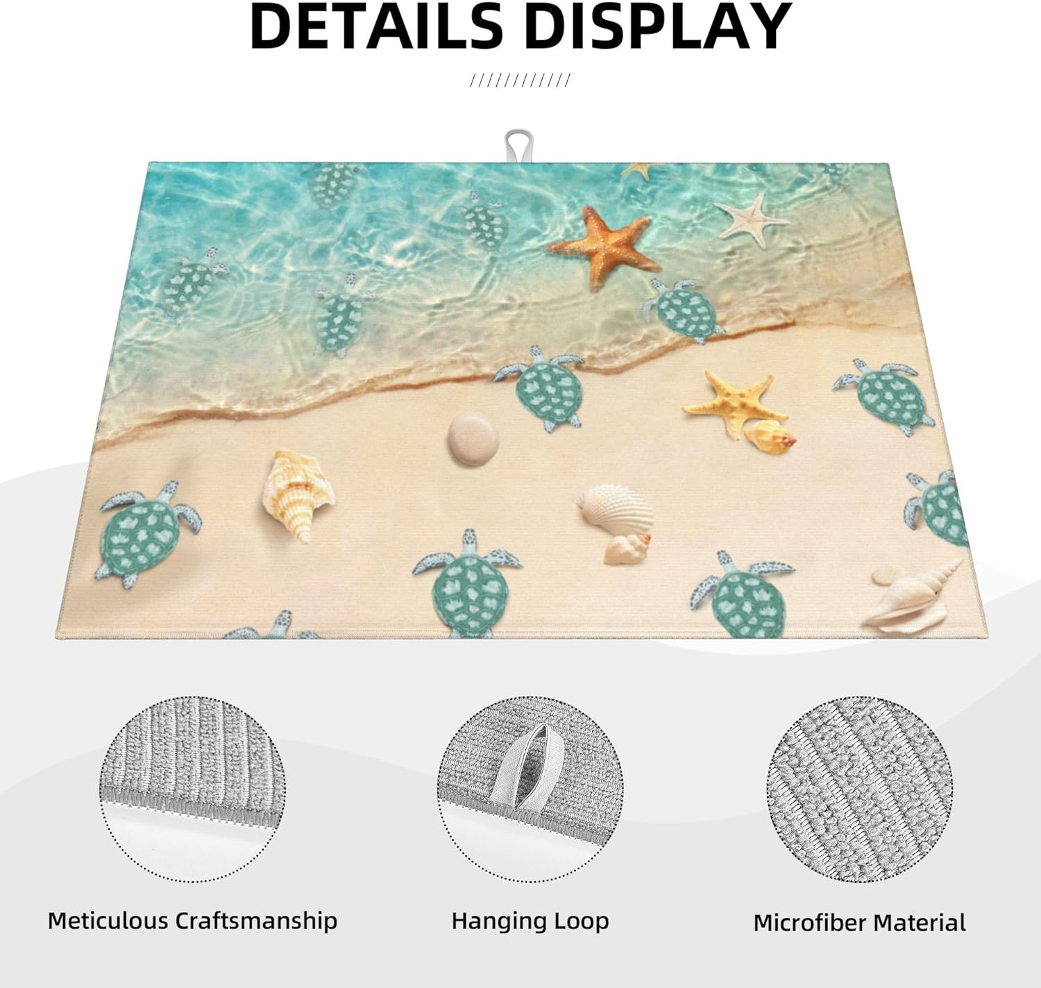 Sea Turtles Beach Dish Drying Mat for Kitchen Counter Cute Drying Pad 18x24 Inch Teal Nautical Decor Absorbent Reversible Dish Drainer Rack Mats