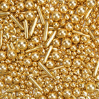 Dazzjoy Edible Gold Pearl Heart Rods Sprinkles, 130g/4.58oz, Mix Size, Gold Pearl Sprinkles for cupcake decorating, Cupcake Toppers Cake Decorations, Wedding Party Halloween Christmas Supplies