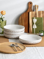 YHOSSEUN 9.75" Large Pasta Bowls, 50 OZ Salad Bowl Ceramic Serving Bowls Set of 4, Wide and Shallow Kitchen Bowl Plates Pasta Plates, Antique Morning Glory