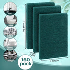 Hoolerry 150 Pcs Heavy Duty Scouring Pads Non Scratch Household Scrub Pads for Cleaning Reusable Pan Scrubber Anti Grease Scrubbing Pads for Dish Kitchen Metal Grills, 4.3 x 3 x 0.3 in (Green)