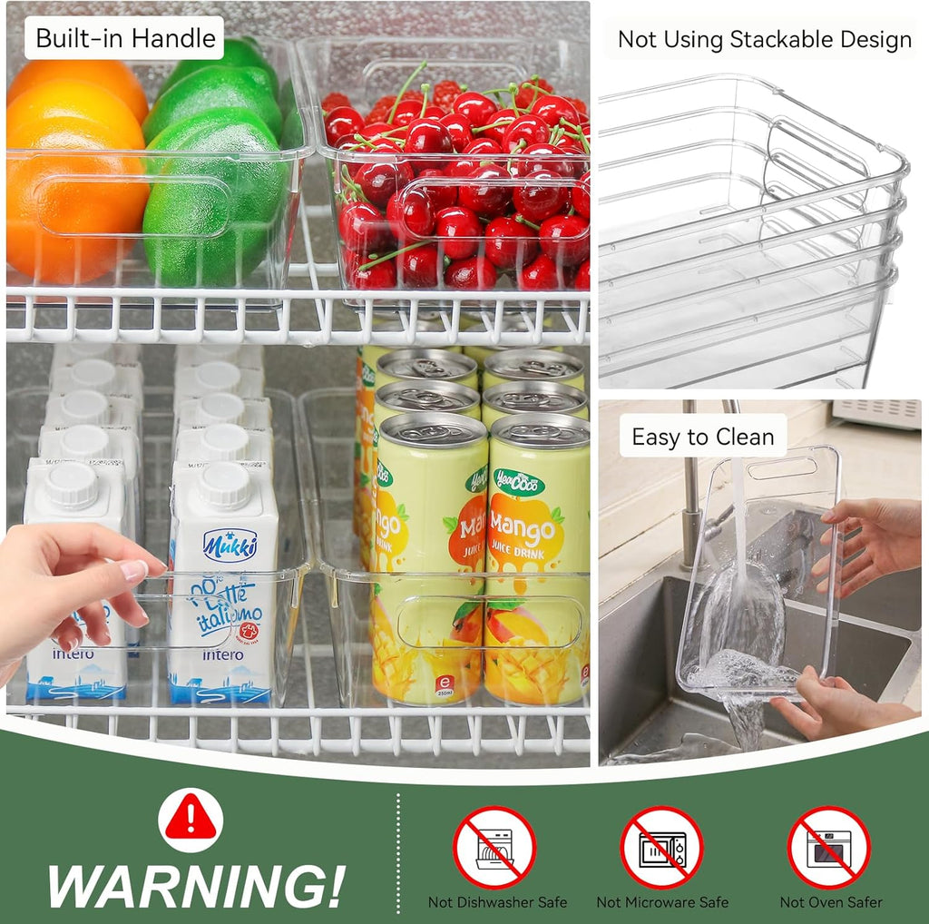 HOMER Clear Plastic Refrigerator Organizer Bins, 8 Pieces Refrigerator Organizers, Pantry Storage Bins, Perfect for Fridge Organizer, Kitchen Storage, and Cabin Organizer