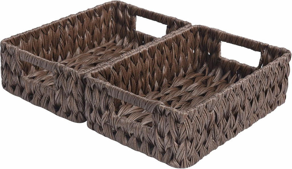 GRANNY SAYS Wicker Baskets with Handles,Small Woven Basket for Storage, Waterproof Storage Basket Organizer,Decorative Storage Boxes for Organing Pantry,Brown Basket,2-Pack,11 1/4''L x 7 1/2''W x 3 1/2''H