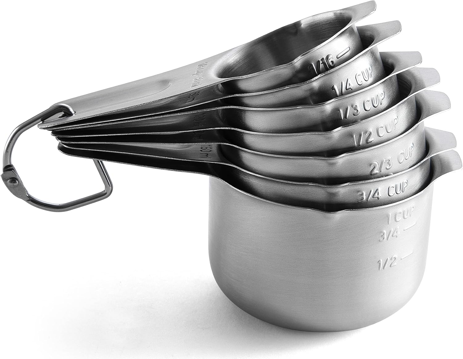 Spring Chef Stainless Steel Measuring Cups Set of 7 with Pour Spout - Nesting Kitchen Tools with Easy Read Markings to Measure Dry or Liquid Ingredients - Metal Measuring Cups for Baking & Cooking
