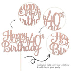1 PCS Happy 40th Birthday Cake Topper Glitter Cheers to 40 Years Birthday Cake Pick 40 Fabulous Cake Decoration for Happy 40th Birthday Anniversary Party Decorations Supplies Rose Gold