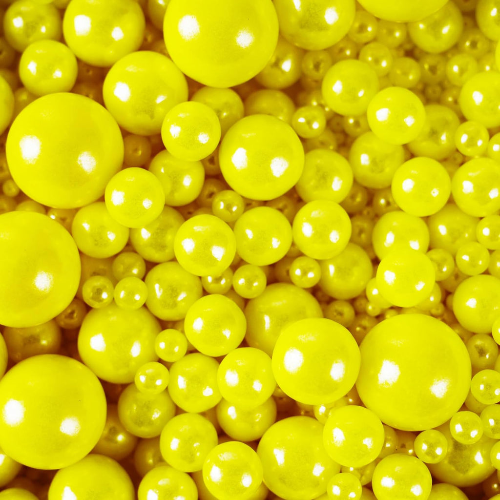 Kasvan Yellow Pearl Sugar Sprinkles - Edible Candy Pearls 130g/4.58 Oz, Mix Size, Baking Cake Decorations, Ice Cream Toppings and Cookie Decorating, Wedding Party Chirstmas Supplies