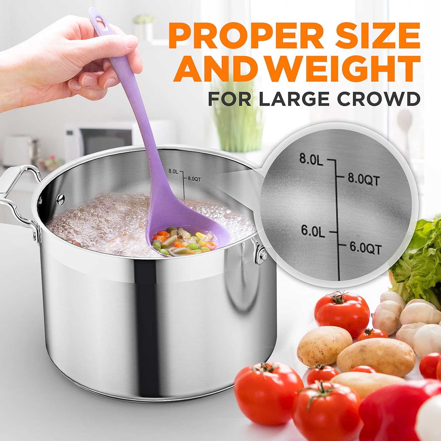 NutriChef 8 Qt Heavy-Duty Stockpot with Stainless Steel Lid - Induction Compatible Cooking Pot, Ideal for Soups and Stews