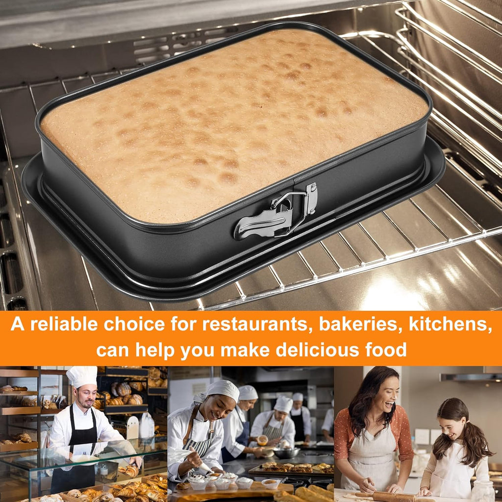 Springform Cake Pan, 14 x 9.5Inch Rectangle Cheesecake Pan, Tiramisu Bakeware with Nonstick Removable Bottom, Non-Stick Baking Pan Mold Leakproof - Black