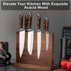 Magnetic Knife Holder - KUCHEASY Double Sided Magnetic Knife Block Without Knives - Wooden Universal Knife Stand Strong Enhanced Magnets -Knife Display Rack for Kitchen Counter Multifunctional Storage