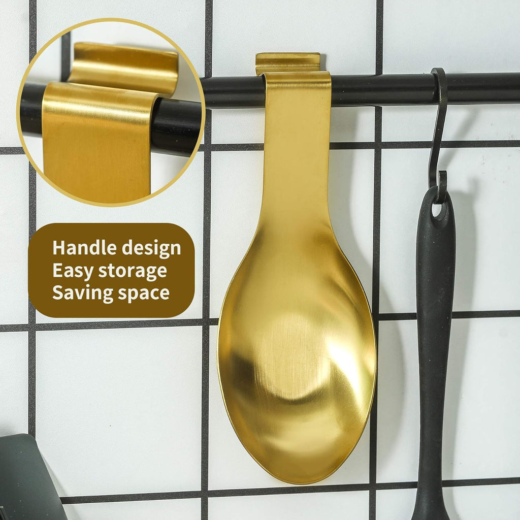 BETTWILLGold Spoon Rest for Kitchen Counter, Stainless Steel Spoon Holder for Stove Top, Spatula Ladle Spoon Utensils Holder, Gold Kitchen Accessories, Gold Cooking Utensiles. (GOLD 2PCS).