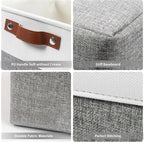 Large Fabric Storage Baskets | 50L Storage Bins, Decorative Linen Closet Baskets with Handles for Organizing, Shelf, Toys, Clothes, Home, Office, Nursery, 17x12x15Inches (Grey&White)
