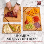 Chorus Bamboo Cutting Board Set with Juice Groove (Set of 3) - Luxury Organic Wood Chopping Board for Kitchen, Wooden Cutting Board for Meat (Butcher Block), Vegetables, Cheese