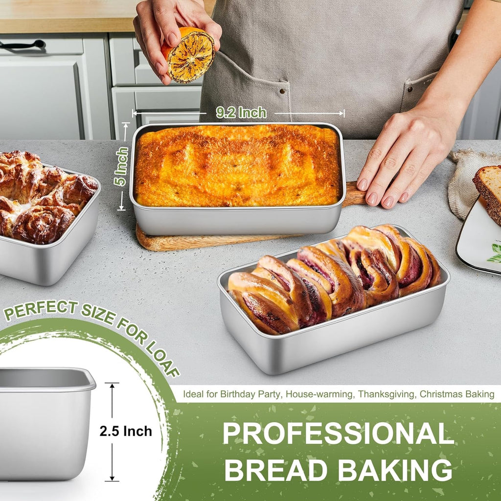 P&P CHEF Loaf Pan Set, 9 x 5 Inch Bread Pans, Stainless Steel Loaf Toast Baking Pans For Bread Meatloaf Lasagna Cake, Healthy & Non Toxic, Oven & Dishwasher Safe,(Silver, 8Pcs)