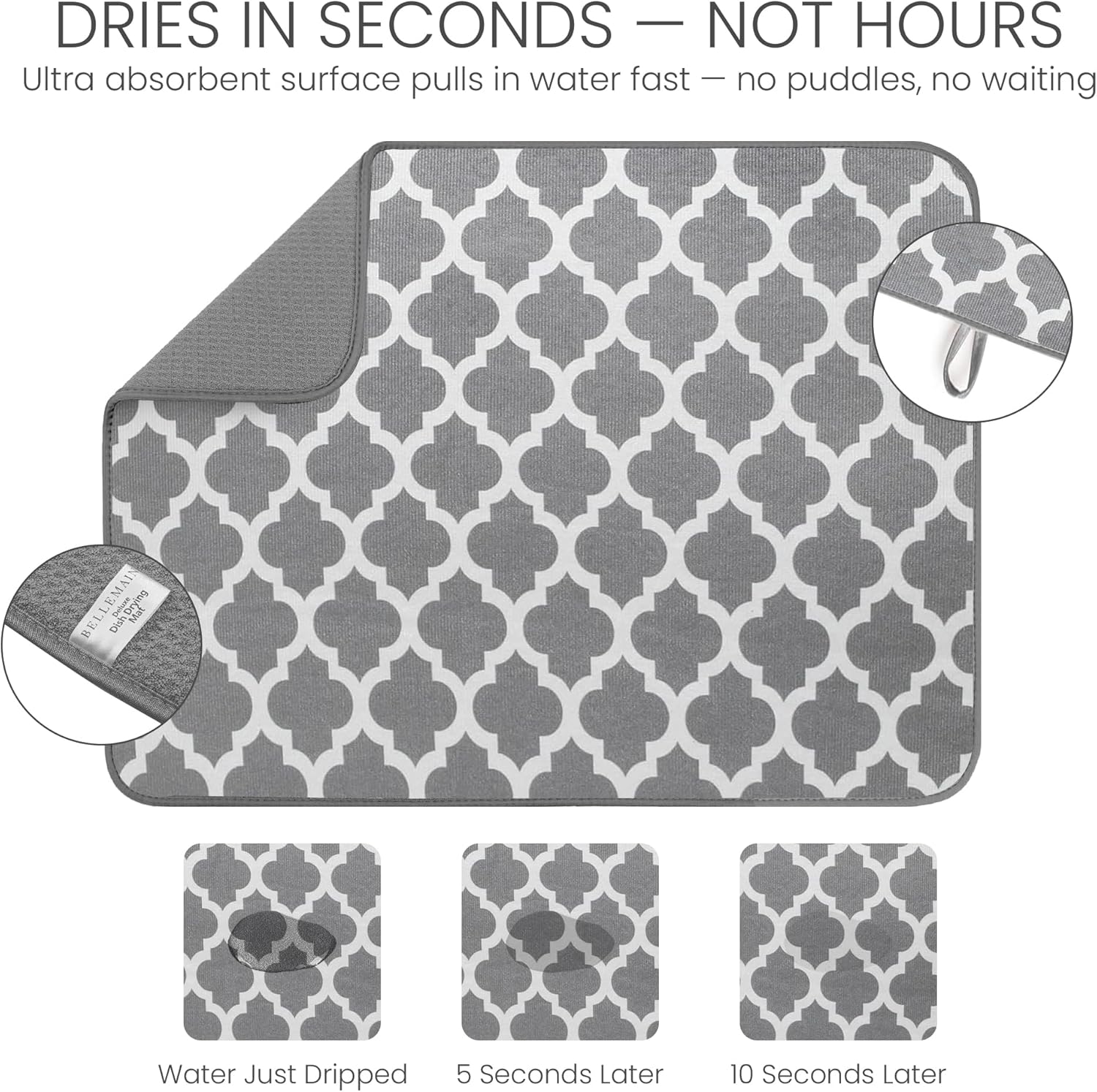 Bellemain XXL Dish Mat 24" x 17" ( LARGEST MAT ) Microfiber Dish Drying Mat , Super absorbent ( Trellis )