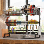 Over Sink Dish Drying Rack (Expandable Height/Length) (31-39.5L x 12W x 34-38H inches) Snap-On Design Large Dish Drainer Storage Counter Organizer