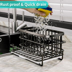 HapiRm Kitchen Sink Organizer, SUS304 Stainless Steel Rustproof Multifunctional Sink Caddy with Sponge Holder and Drain Tray for Kitchen Countertop (Black)