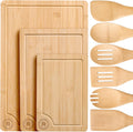 Riveira Bamboo Cutting Boards For Kitchen with Wooden Spoons For Cooking – Set of 3 Pcs Wooden Cutting Board & 6 Bamboo Spoons – Wooden Cutting Boards For Kitchen – Complete Wooden Cooking Utensils