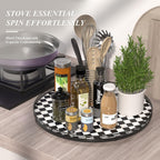 21" Black and White Kitchen Lazy Susan Turntable, Round Checkered Decorative Tray, Large Lazy Susan for Dining Table Centerpiece, Pantry, Kitchen, Bathroom, Countertop, Cupboard, Home Decor