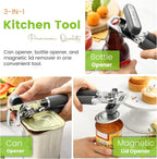 Spring Chef Stainless Steel Can Opener - Manual with Soft Grip Handles, Easy Turn, Heavy Duty Hand Can Openers for Seniors with Smooth Edge - Magnetic Lid Remover - Gray