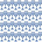 Blue Plastic Wine Glasses，Plastic Goblets for Parties，Drinking Glasses for Wedding Reception, Grand Event Party Supplies (48, Blue)