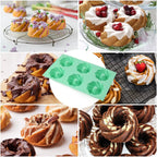 HUAKENER 2 Pcs Mini Fluted Cake Pan, 6-Cavity Fluted Cake Mold, Non-stick Silicone Baking Mold for Cupcakes, Donuts, Cornbread, Brownies, Jellies