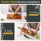 Bamboo Cutting Board for Kitchen Non Toxic Durable Wooden Cutting Boards with Deep Juice Grooves, Ideal Charcuterie Chopping Large for Meat Vegetables Fruits Cheese BBQ Ideal Kitchen Cool Unique Gifts