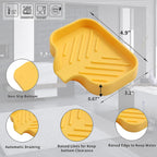 Silicone Bathroom Soap Dishes with Drain Spout-Bathroom and Kitchen Sink Organizer,Sponge Holder,Dish Soap Tray,Perfect for Dispenser,Scrubber,Bottle,Cup on Sink or Counter-Yellow 4.9"×3.2"