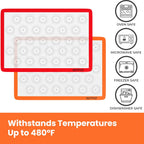 HOTPOP 2-Pack Silicone Baking Sheet Set - No-Stick Cookie Sheets for Baking with Outlined Silicone Mats for Macarons, Pastries, Buns, Bread - 16.5"x11.6" Half, 11.5"x8.5" Quarter Sizes - 0.75mm Thick