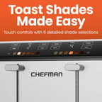 Chefman Smart Touch 4 Slice Digital Toaster, 6 Shade Settings, Touchscreen Bagel Toaster 4 Slice with Extra-Wide Slots, +10 Seconds, Defrost, Removable Crumb Tray – Stainless Steel