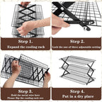 Pleafind 3 Tier Collapsible Cooling Rack - 3 Setting Design, Adjustable ＆ Stackable Baking Rack, 5 Modes Cooling Racks for Cooking and Baking, Roasting ＆ Grilling Gifts for Picnic Party