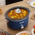 Sunvivi 4 Quart Slow Cooker & Mini Food Warmer with 3 Heating Settings, Removable Ceramic Pot, Dishwasher Safe Glass Lid, Stainless Steel, Blue