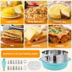 Aufind Springform Cake Pan 9 Inch, 304 Stainless Steel Baking Pan with Removable Bottom, Leakproof Nonstick Design Includes 12 Piping Tips, Silicone Mold and 50 Parchment Papers (9" Cake pan)