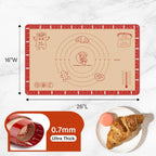 Non-Slip Silicone Baking Mat - 26x16 inch Extra Thick Pastry Mat with Measurements for Sourdough, Macarons, Bread, Pizza, Dough Rolling, Kneading, Heat Resistant to 480°F Gift for Baker