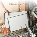 SMIRLY Plastic Cutting Board Set with Holder 4 Pieces, Non-Slip Dishwasher Safe Chopping Boards for Kitchen, Grey & White