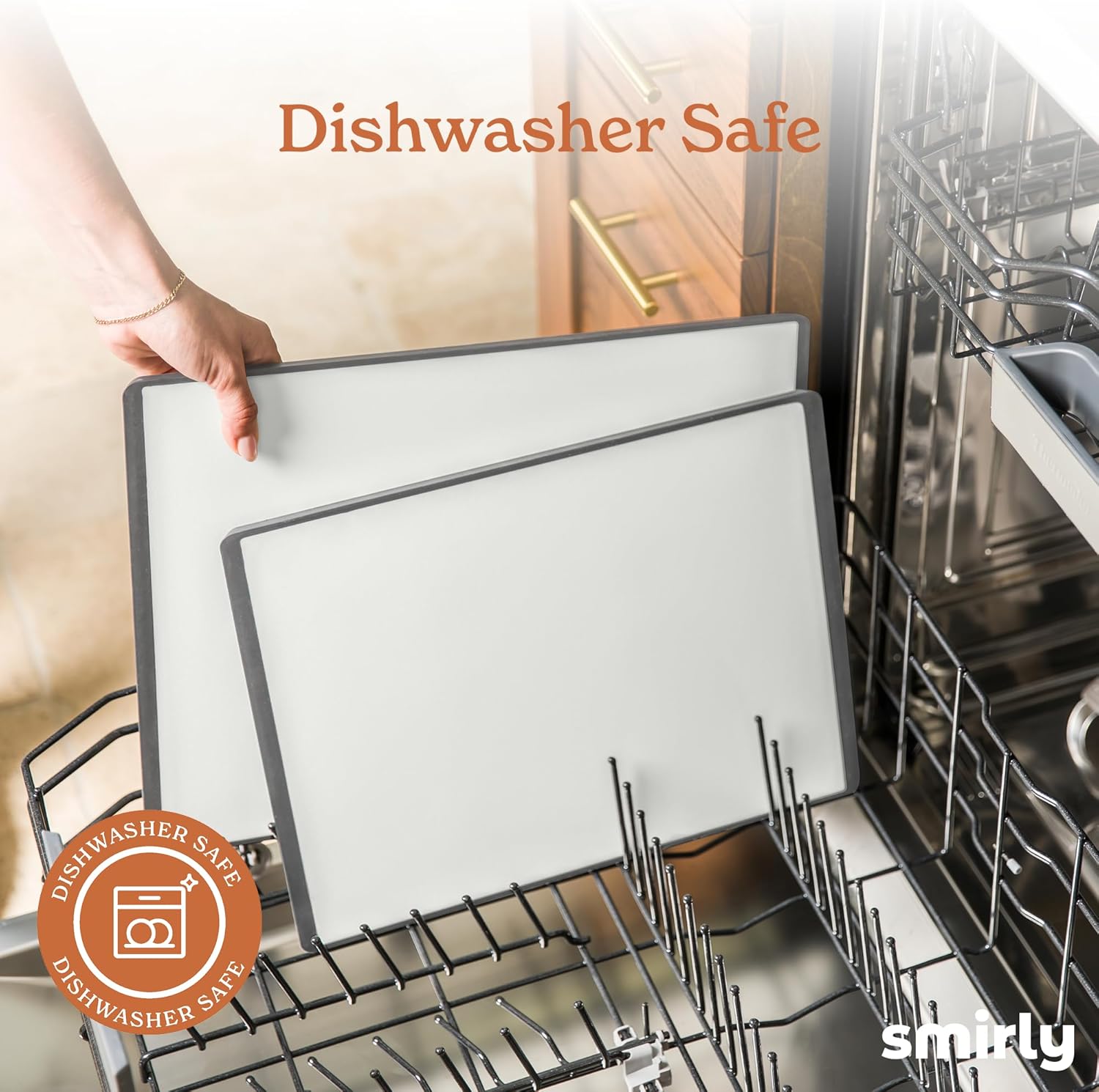 SMIRLY Plastic Cutting Board Set with Holder 4 Pieces, Non-Slip Dishwasher Safe Chopping Boards for Kitchen, Grey & White