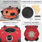 Baker’s Friend Electric Pizza Oven Indoor Countertop, 12 Inch Pizza Maker Machine for Home, Pizza Cooker & Pizza Grill, Premium Glazed Ceramic Stone Pizza Oven, Chilli Red