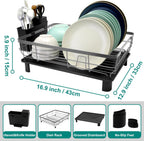 Dish Drying Rack for Kitchen Counter,Space-Saving Dish Rack with Drainboard,Rustproof Countertop Dish Drainer with Utensil Holder for Sink,Gray