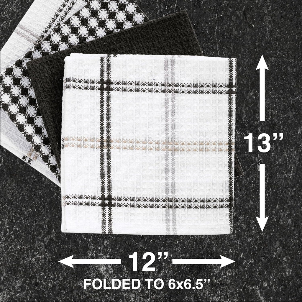 T-FAL Premium Waffle Dish Cloths: Highly Absorbent, Super Soft Long Lasting - 100% Cotton, 12"x13" Flat Waffle Dish Towel for Cleaning & Drying Dishes, (4-Pack), Neutral