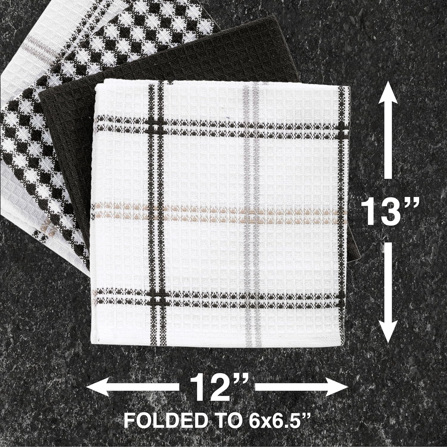 T-FAL Premium Waffle Dish Cloths: Highly Absorbent, Super Soft Long Lasting - 100% Cotton, 12"x13" Flat Waffle Dish Towel for Cleaning & Drying Dishes, (4-Pack), Neutral